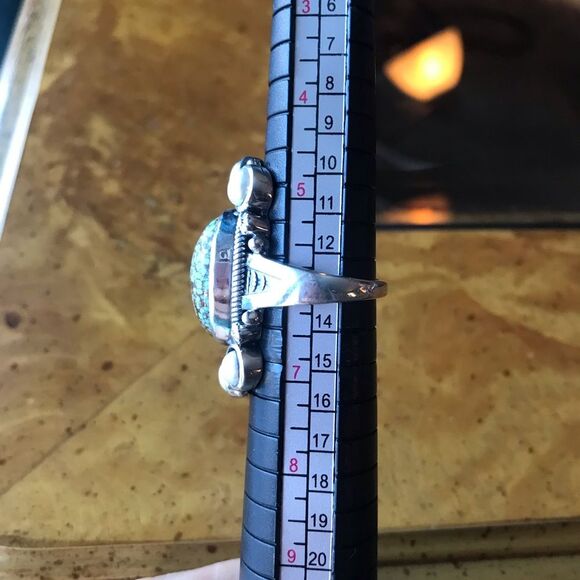 Royston Blue Horizon Turquoise White Pearl Cocktail Ring Size 6 - Picture 5 of 10